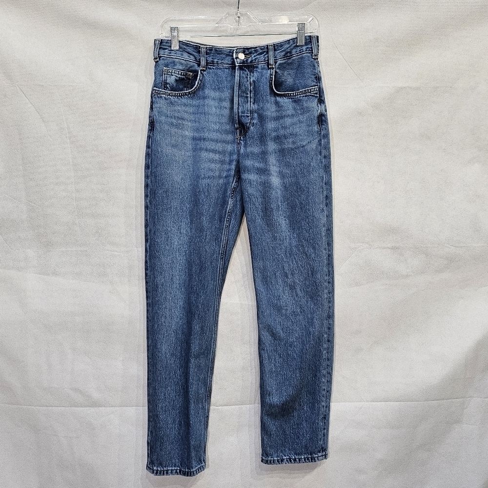 Zara Straight Leg Button Fly Blue Denim Jeans Size 4
